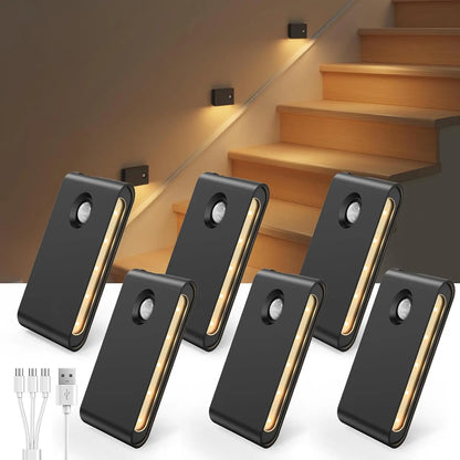 EZVALO 6 Pack Motion Sensor Night Lights, Smart Sync Stair Lights with 1500Mah Rechargeable Battery, Magnetic Dimmable Wall Lights, LED Nightlight for Hallway, Stairs, Bedroom, Barhroom, Kitchen, Family, Kids, Parents, Night Walk Safety, Rental-Friendly