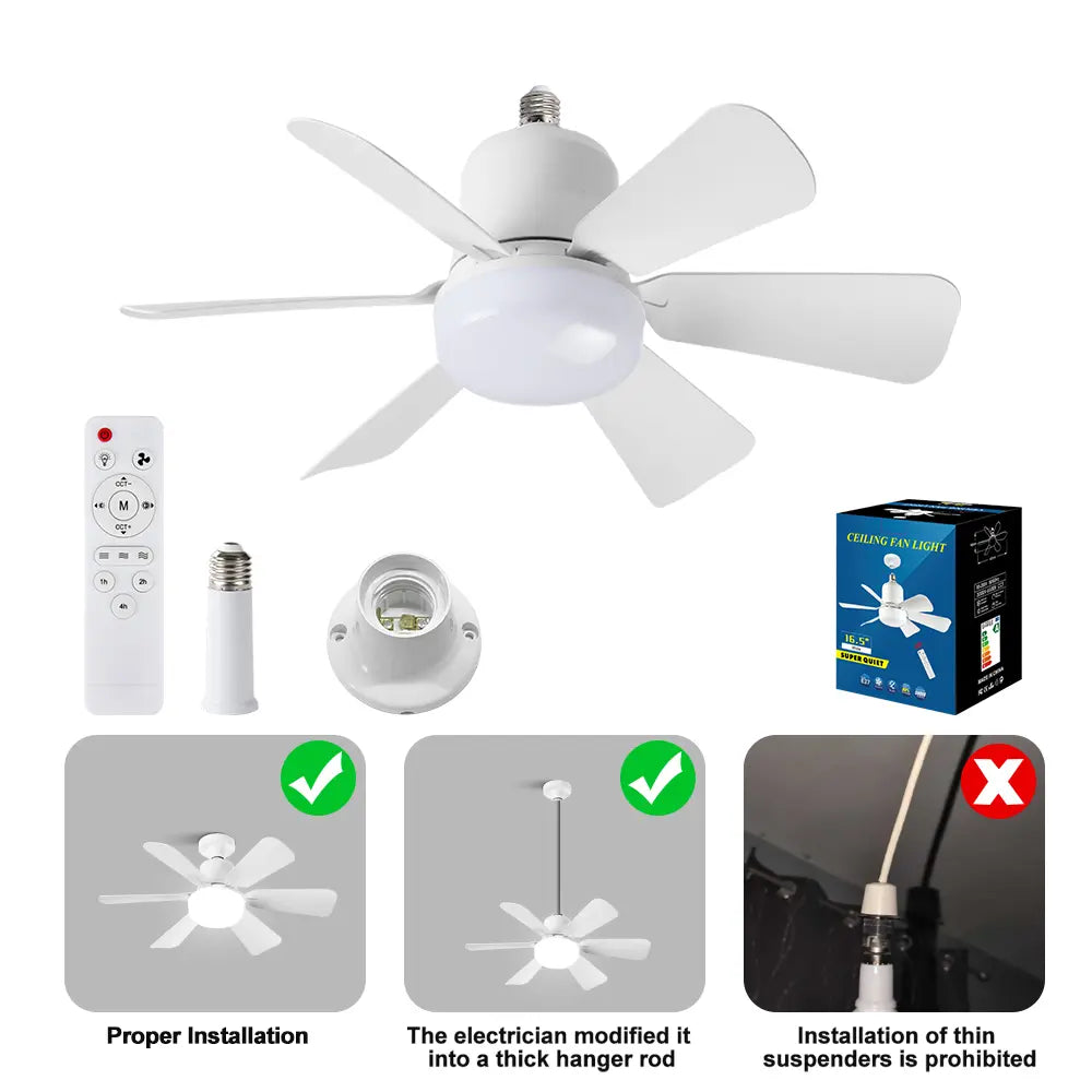 Ceiling Fan Light with Remote Control, E27 3-Speed Adjustable Fan Light, Indoor Lighting for Living Room, Bedroom, Kitchen, Ceiling Lights, Lighting Fixture