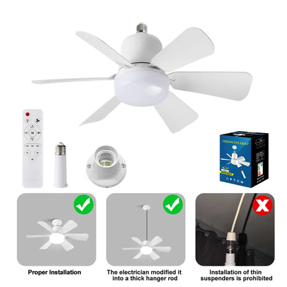 Ceiling Fan Light with Remote Control, E27 3-Speed Adjustable Fan Light, Indoor Lighting for Living Room, Bedroom, Kitchen, Ceiling Lights, Lighting Fixture