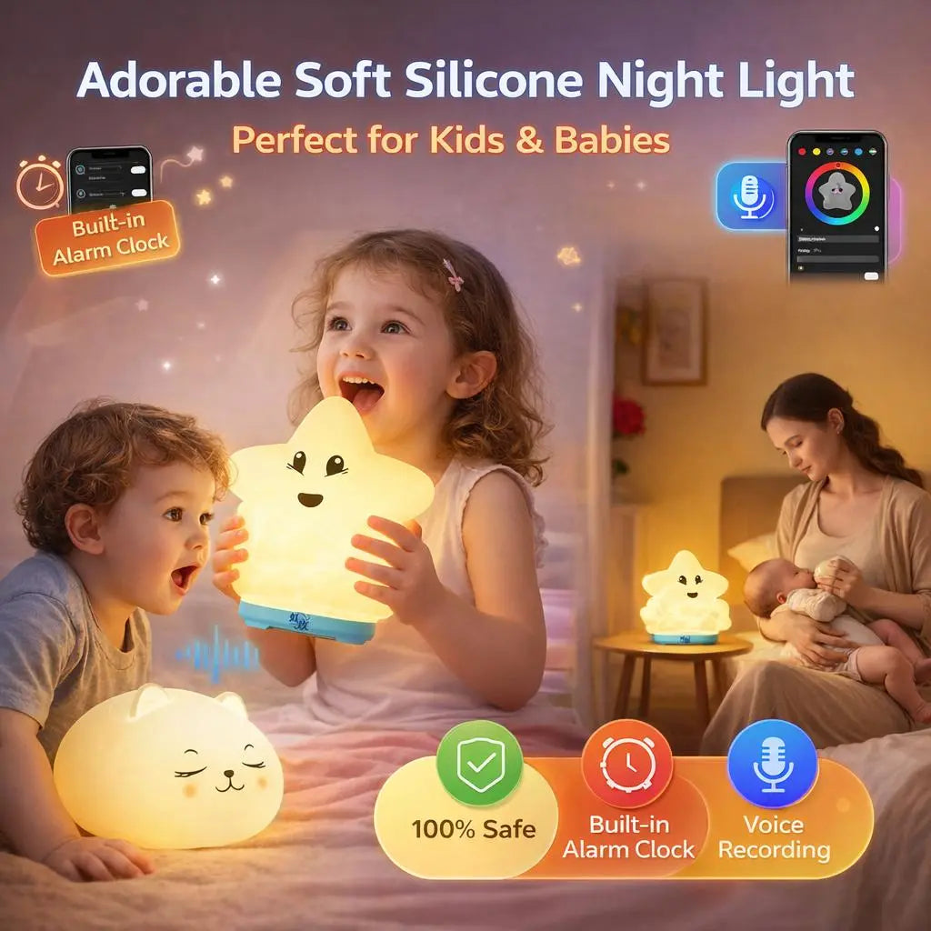 Cute Bluetooth Night Light with App Control - Stepless Dimming, Timer, Colorful Lighting, Bluetooth Music, Ideal for Kids’ Bedrooms & Gift Giving