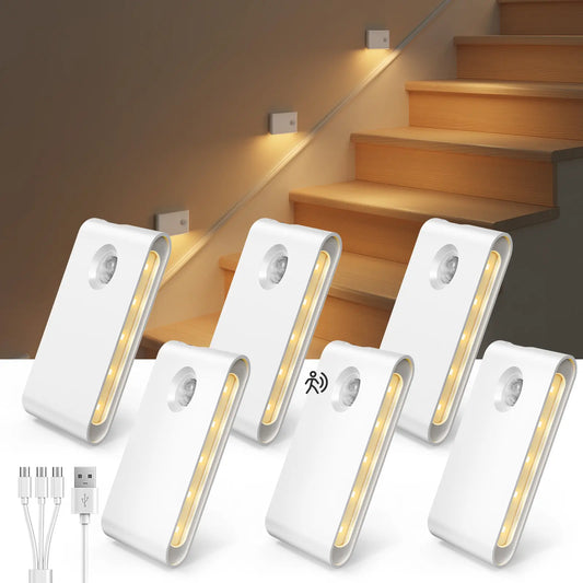 EZVALO 6 Pack Motion Sensor Night Lights, Smart Sync Stair Lights with 1500Mah Rechargeable Battery, Magnetic Dimmable Wall Lights, LED Nightlight for Hallway, Stairs, Bedroom, Barhroom, Kitchen, Family, Kids, Parents, Night Walk Safety, Rental-Friendly