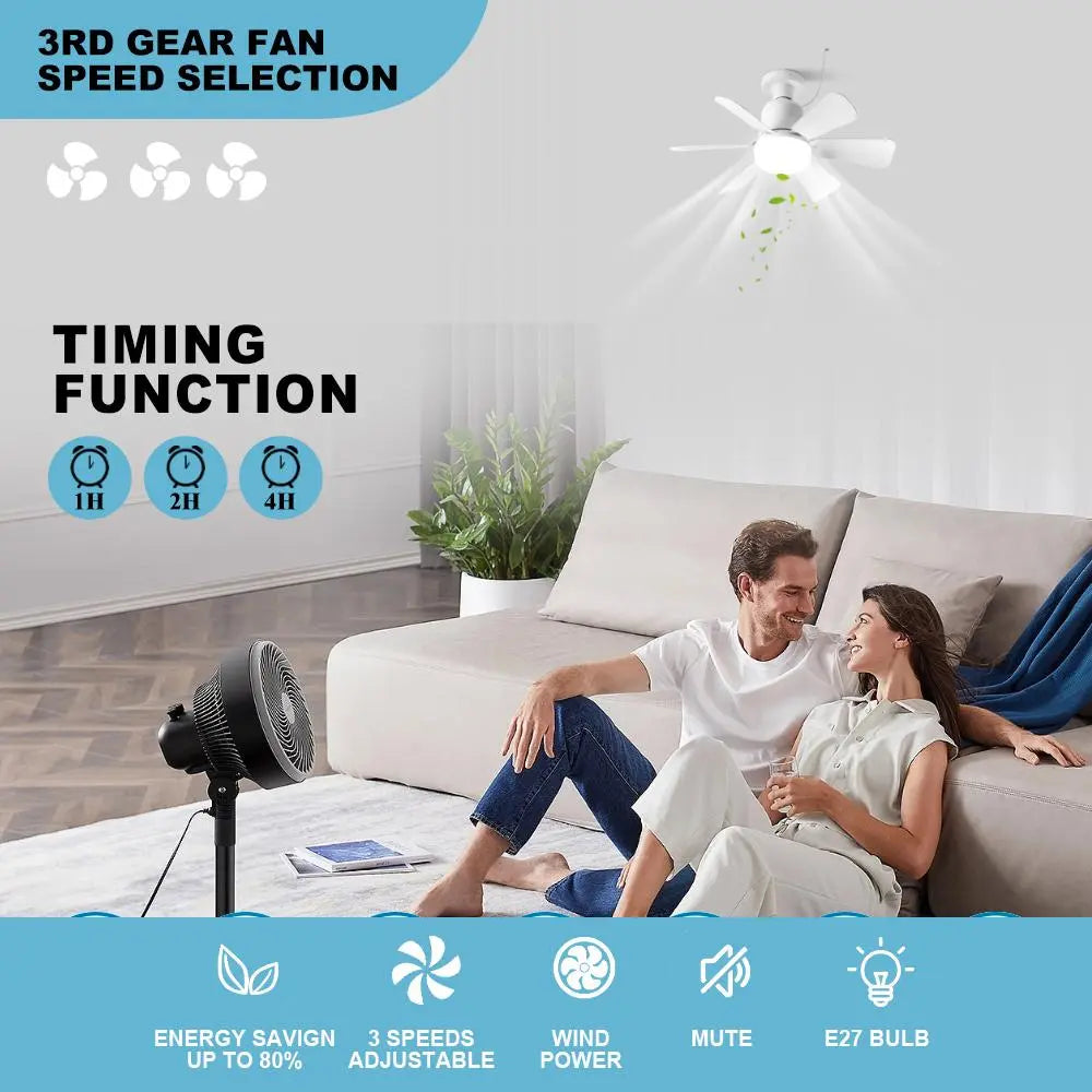 Ceiling Fan Light with Remote Control, E27 3-Speed Adjustable Fan Light, Indoor Lighting for Living Room, Bedroom, Kitchen, Ceiling Lights, Lighting Fixture