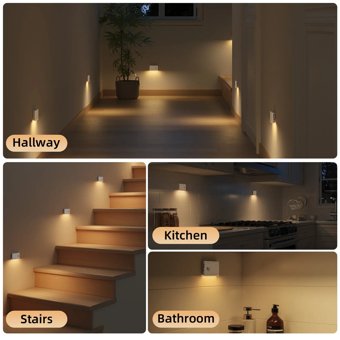 EZVALO 6 Pack Motion Sensor Night Lights, Smart Sync Stair Lights with 1500Mah Rechargeable Battery, Magnetic Dimmable Wall Lights, LED Nightlight for Hallway, Stairs, Bedroom, Barhroom, Kitchen, Family, Kids, Parents, Night Walk Safety, Rental-Friendly