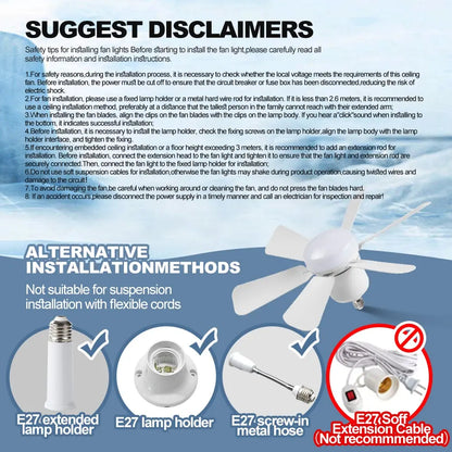 Ceiling Fan Light with Remote Control, E27 3-Speed Adjustable Fan Light, Indoor Lighting for Living Room, Bedroom, Kitchen, Ceiling Lights, Lighting Fixture