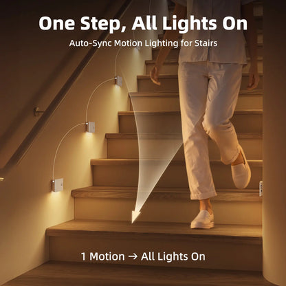 EZVALO 6 Pack Motion Sensor Night Lights, Smart Sync Stair Lights with 1500Mah Rechargeable Battery, Magnetic Dimmable Wall Lights, LED Nightlight for Hallway, Stairs, Bedroom, Barhroom, Kitchen, Family, Kids, Parents, Night Walk Safety, Rental-Friendly