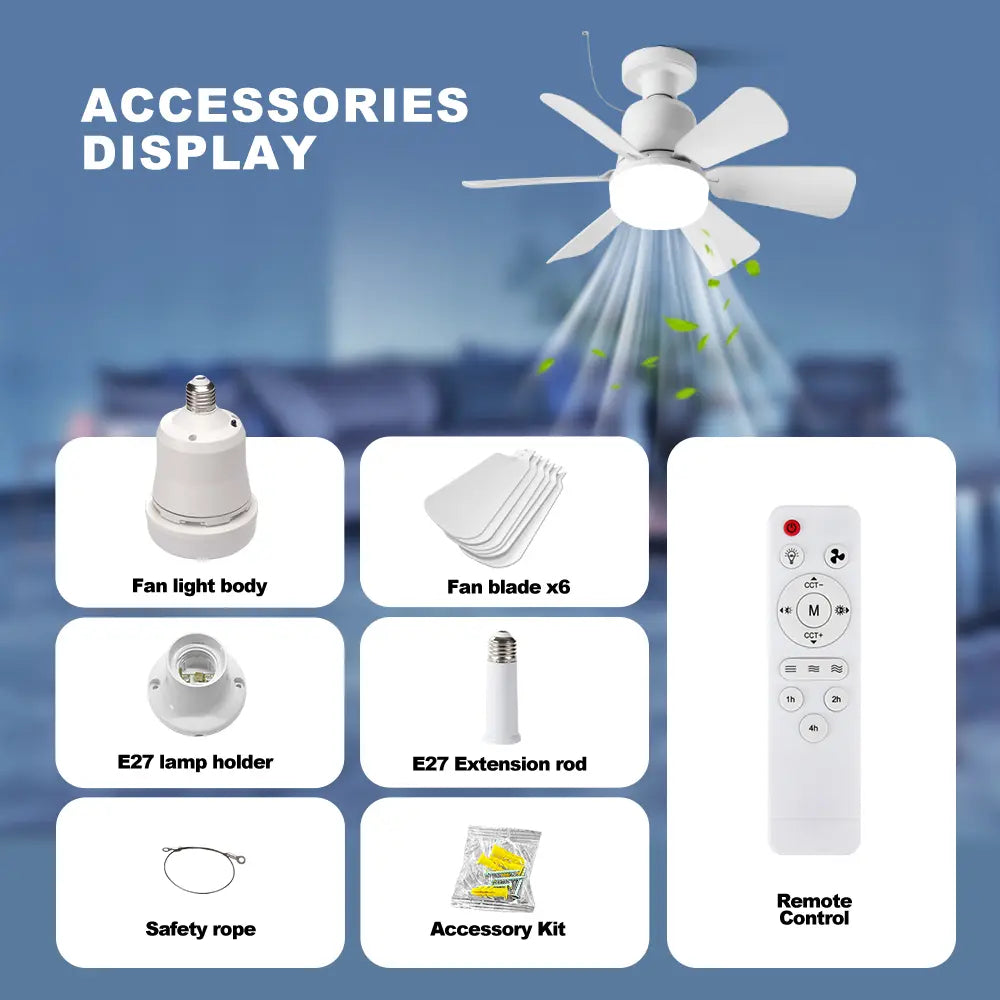 Ceiling Fan Light with Remote Control, E27 3-Speed Adjustable Fan Light, Indoor Lighting for Living Room, Bedroom, Kitchen, Ceiling Lights, Lighting Fixture