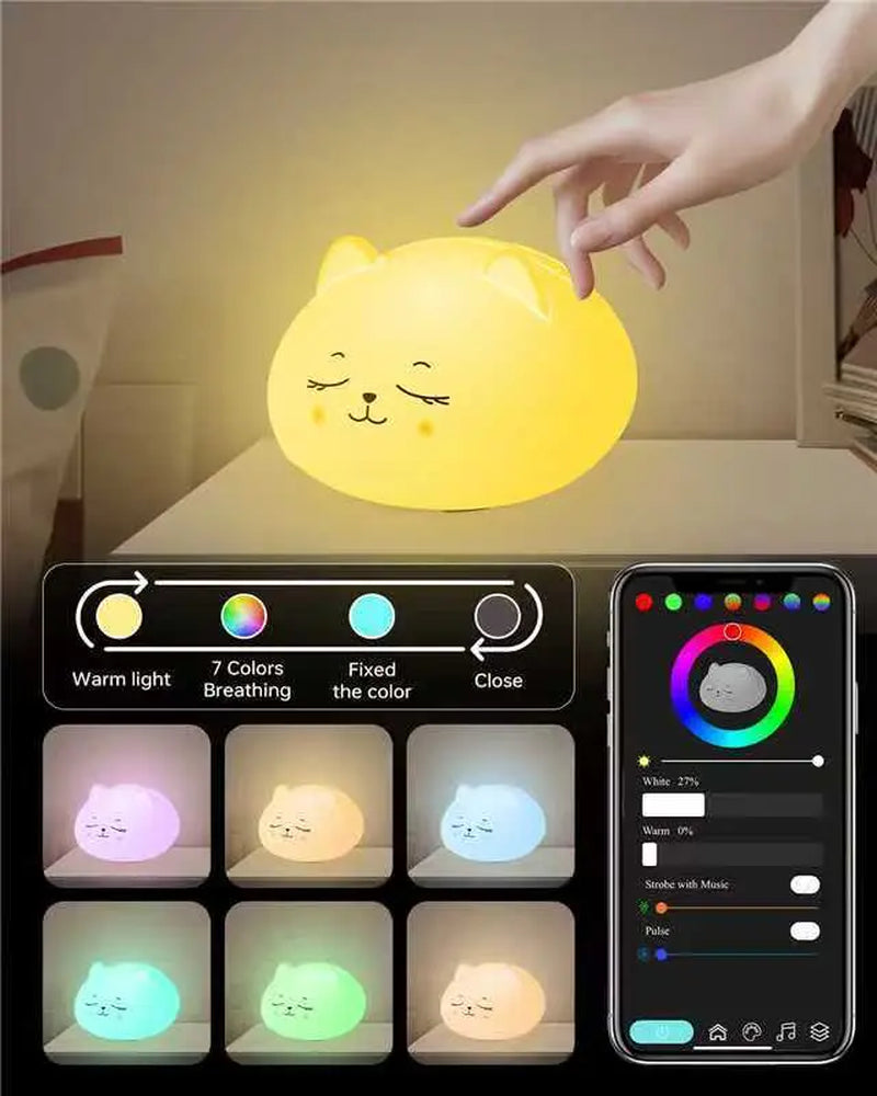 Cute Bluetooth Night Light with App Control - Stepless Dimming, Timer, Colorful Lighting, Bluetooth Music, Ideal for Kids’ Bedrooms & Gift Giving