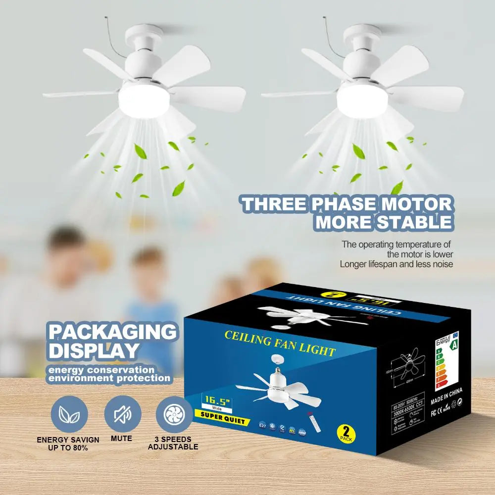 Ceiling Fan Light with Remote Control, E27 3-Speed Adjustable Fan Light, Indoor Lighting for Living Room, Bedroom, Kitchen, Ceiling Lights, Lighting Fixture