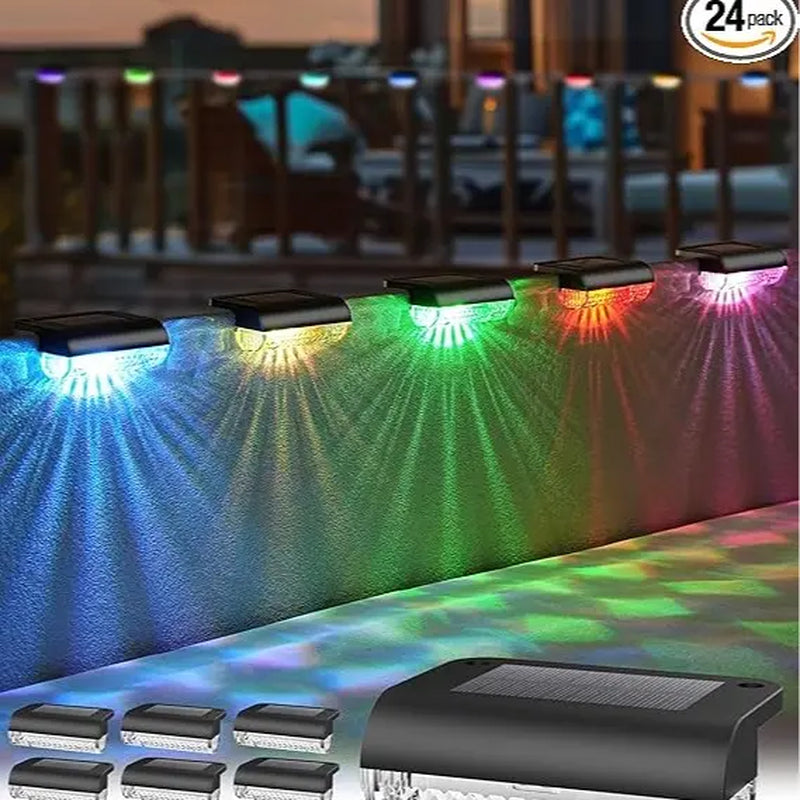 DERAYSION RGB Color Changing Solar Step Lights, 8/12/16/24 Pack Auto On/Off All-Weather Waterproof Outdoor Lights for Stairs Fence, Outdoor Decor for Patio Garden